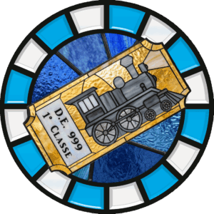 Changeling Ep8-la tratta dei sogni rinnovati inaugurazione Vetrata con biglietto ferroviario